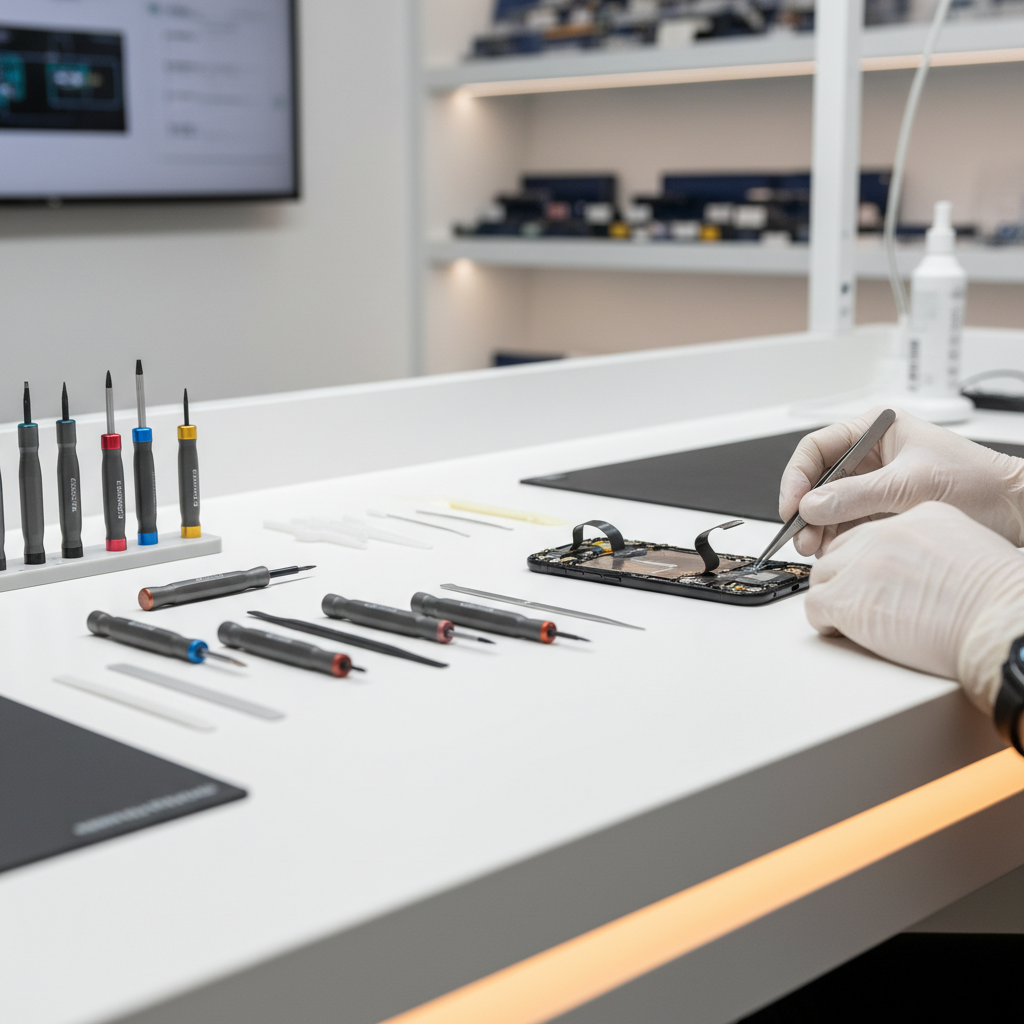 iPhone 16 repair technician fixing screen with OLED display in Pune