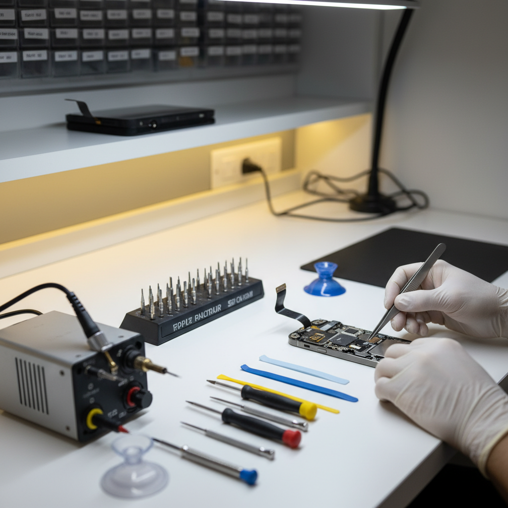 Trusted Apple Repair Near Me Pune | iPhone MacBook iPad Watch Apple repair near me Pune expert technician repairing iPhone screen with tools in Pune