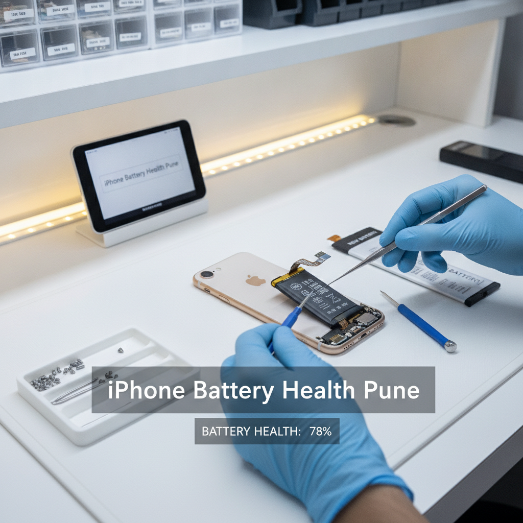iPhone Battery Health Pune: Expert Fix When Below 80% iPhone battery health service and replacement at iPhone Repair 30 Min Pune