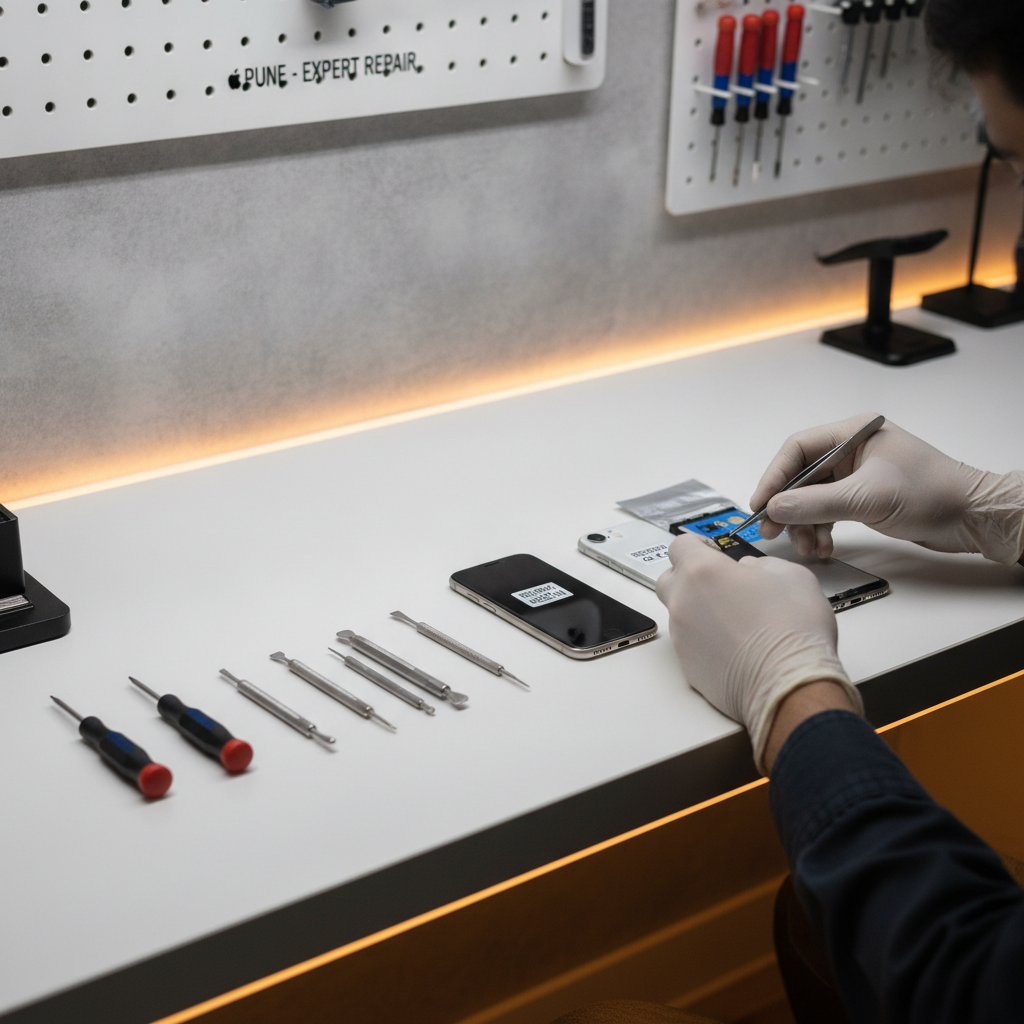iPhone battery health service technician repairing iPhone battery in Pune