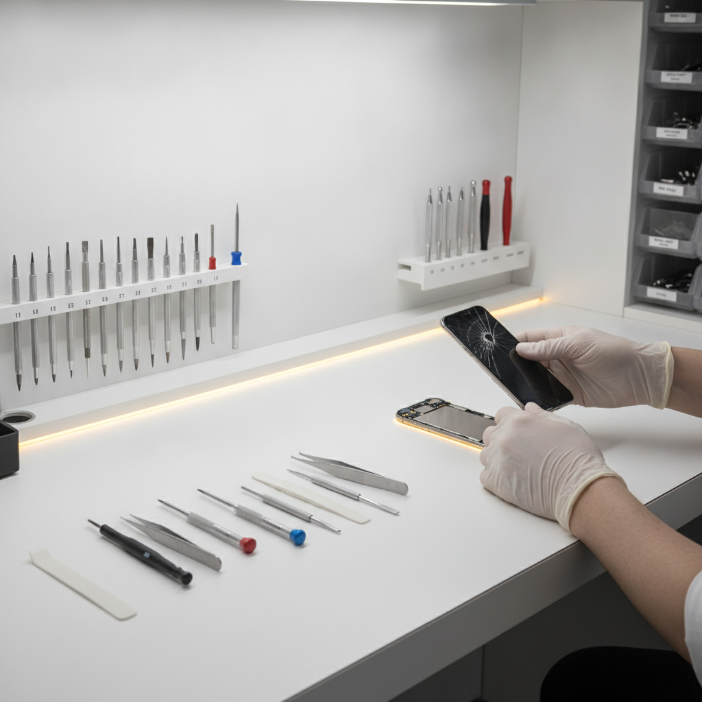 iPhone screen repair lifetime warranty service in Pune with technician fixing device