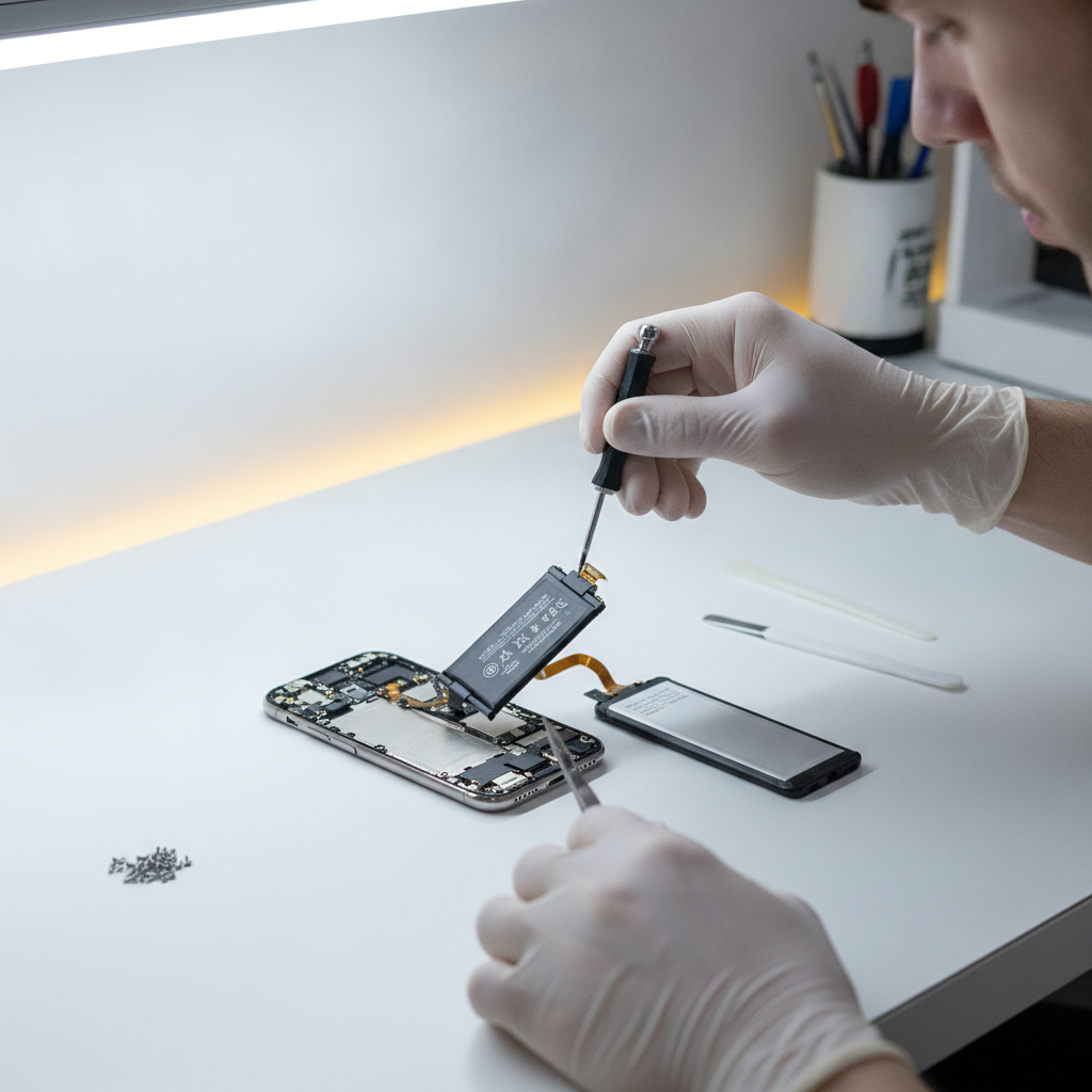 iPhone Battery Health Pune: Expert Fix Below 80% iPhone battery health replacement expert technician repairing iPhone in Pune
